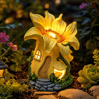 Fairy Garden House with Solar Light,Outdoor Figurine Lights Garden